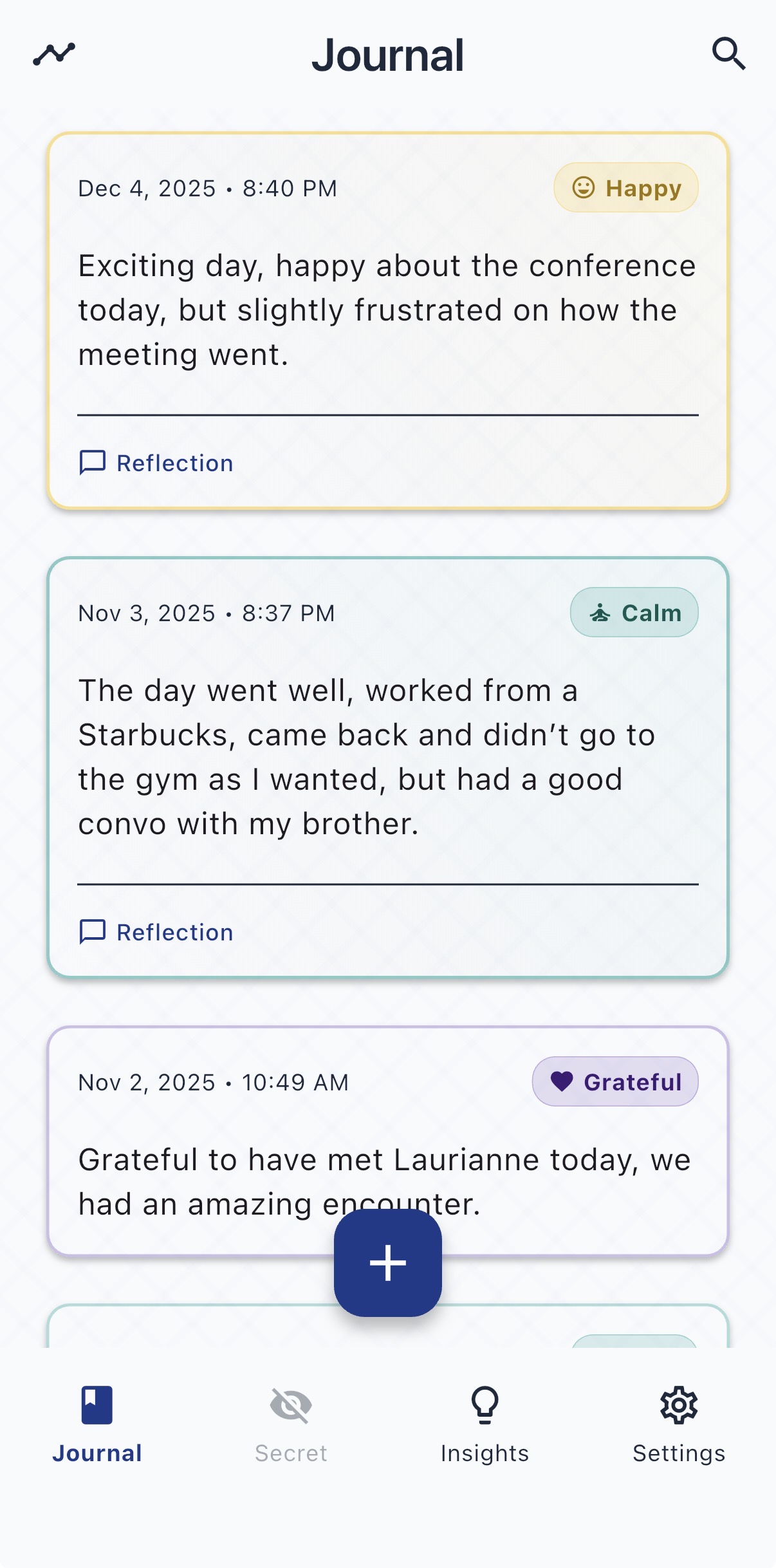 Journal feed with mood entries