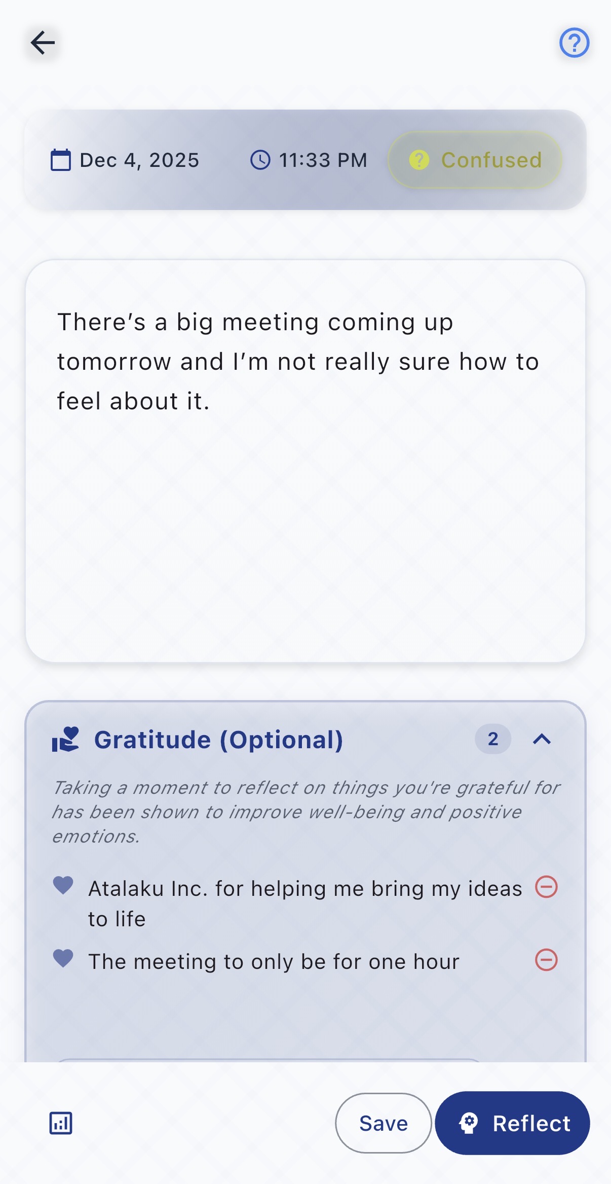 New entry with gratitude section