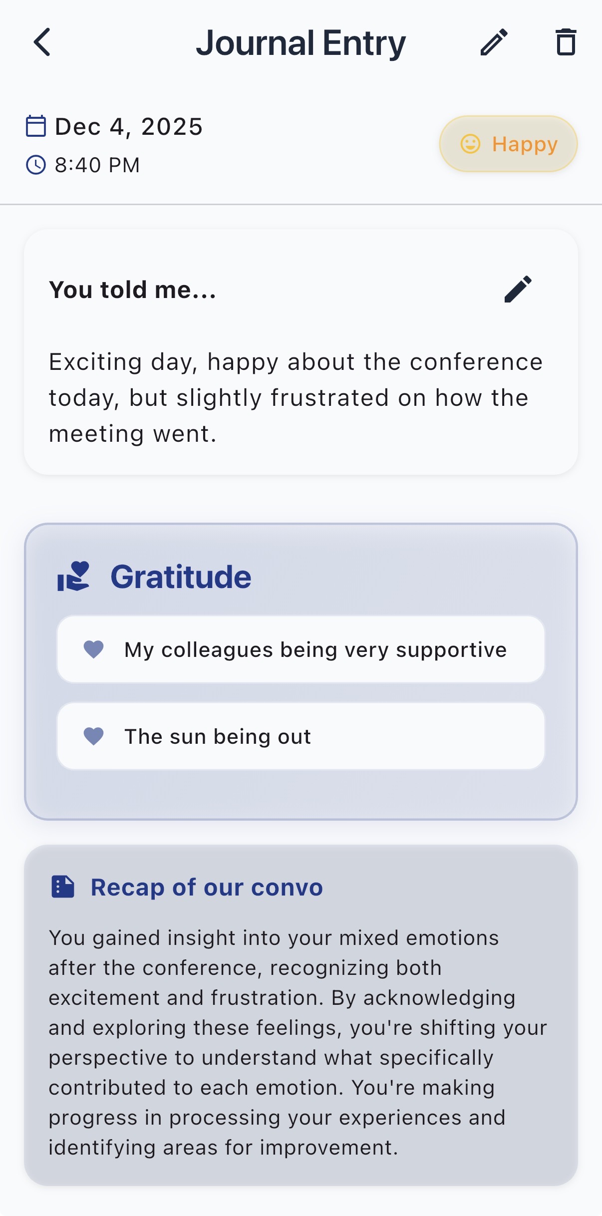 Entry detail with AI recap