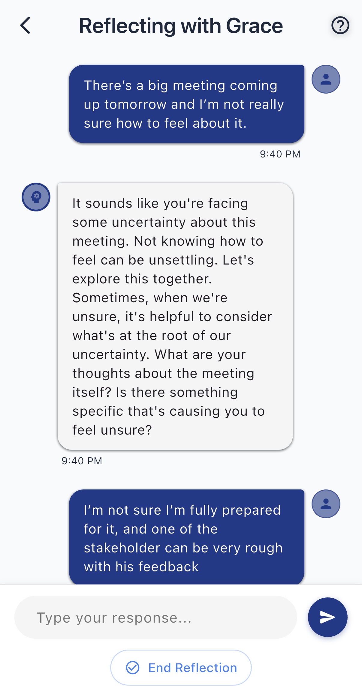 AI reflection chat with Grace